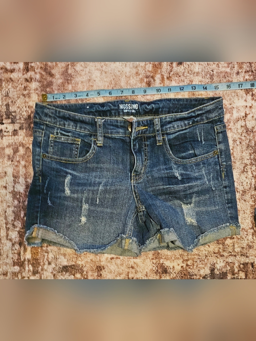 Mossimo Supply Co. Dark Blue Distressed Denim Cutoff Shorts